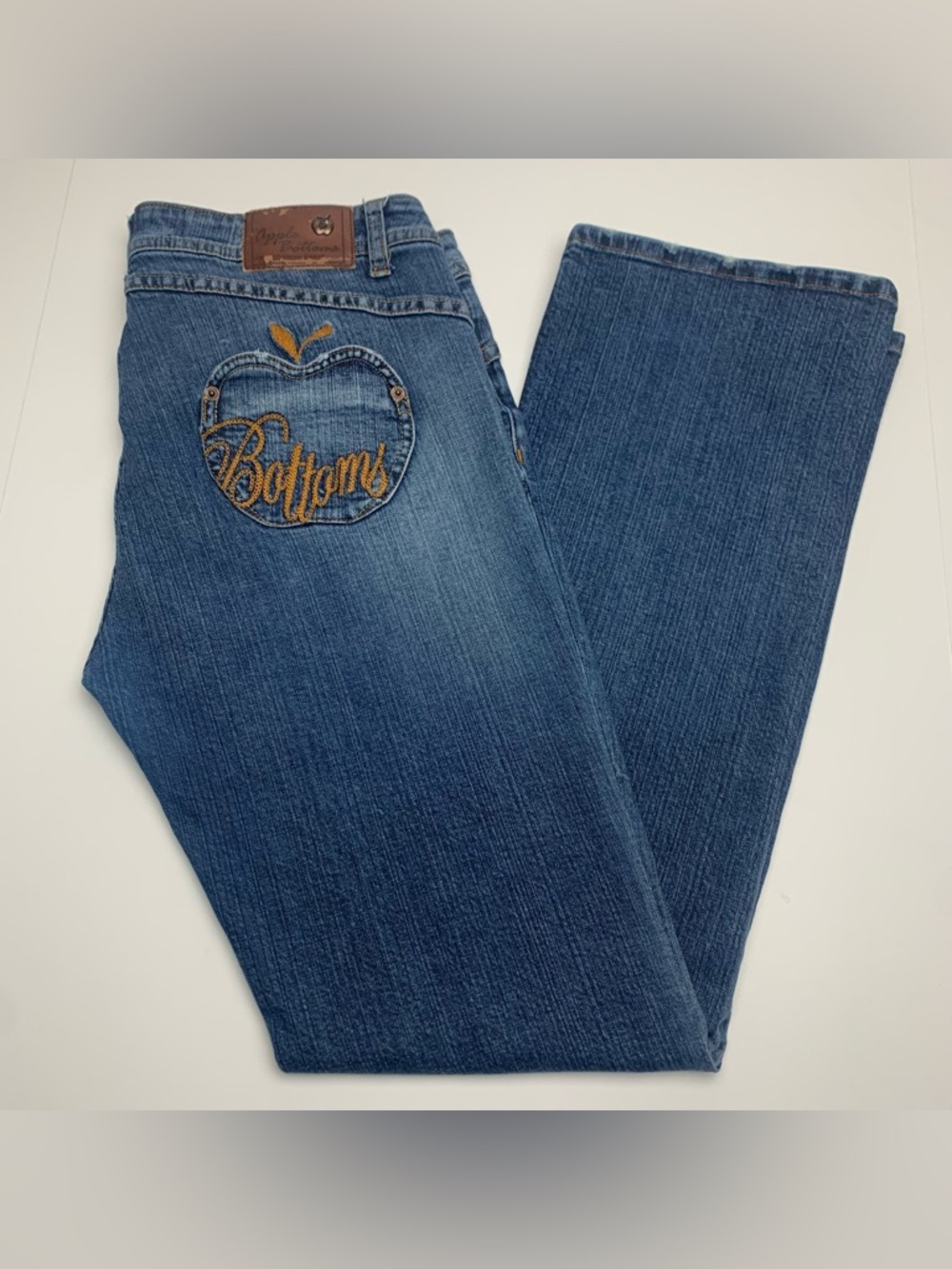 Vintage Apple Bottoms Jeans Y2k Embroidered Blue Denim Pants Womens Size 13/14